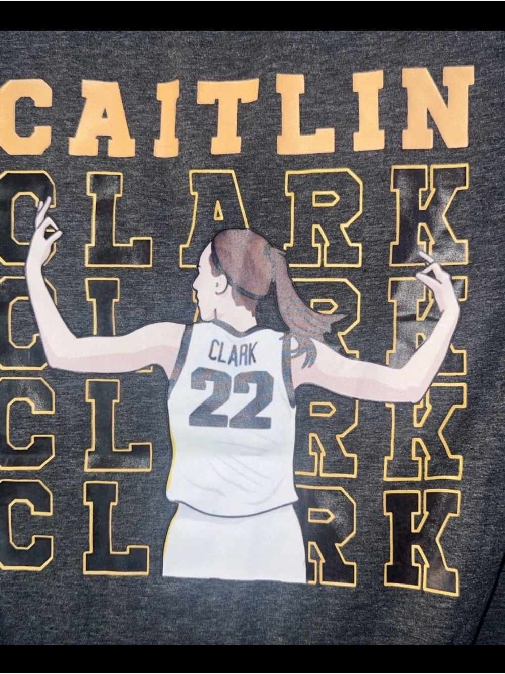 CAITLIN CLARK 22 IOWA HAWKEYES INDIANA FEVER 2 Sides Gray  M Blue Yellow Print - Picture 2 of 3